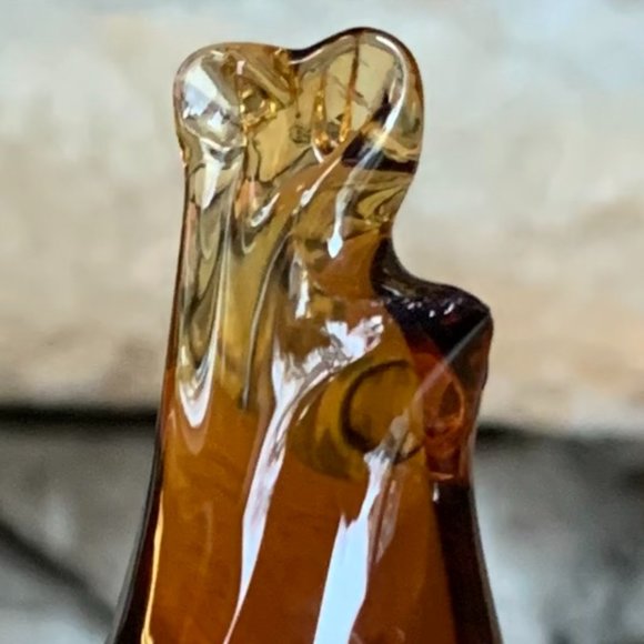 VTG Compote Hand Blown Rigaree Trim Lidded Rooster Amber Pedestal Art Glass - Picture 10 of 12